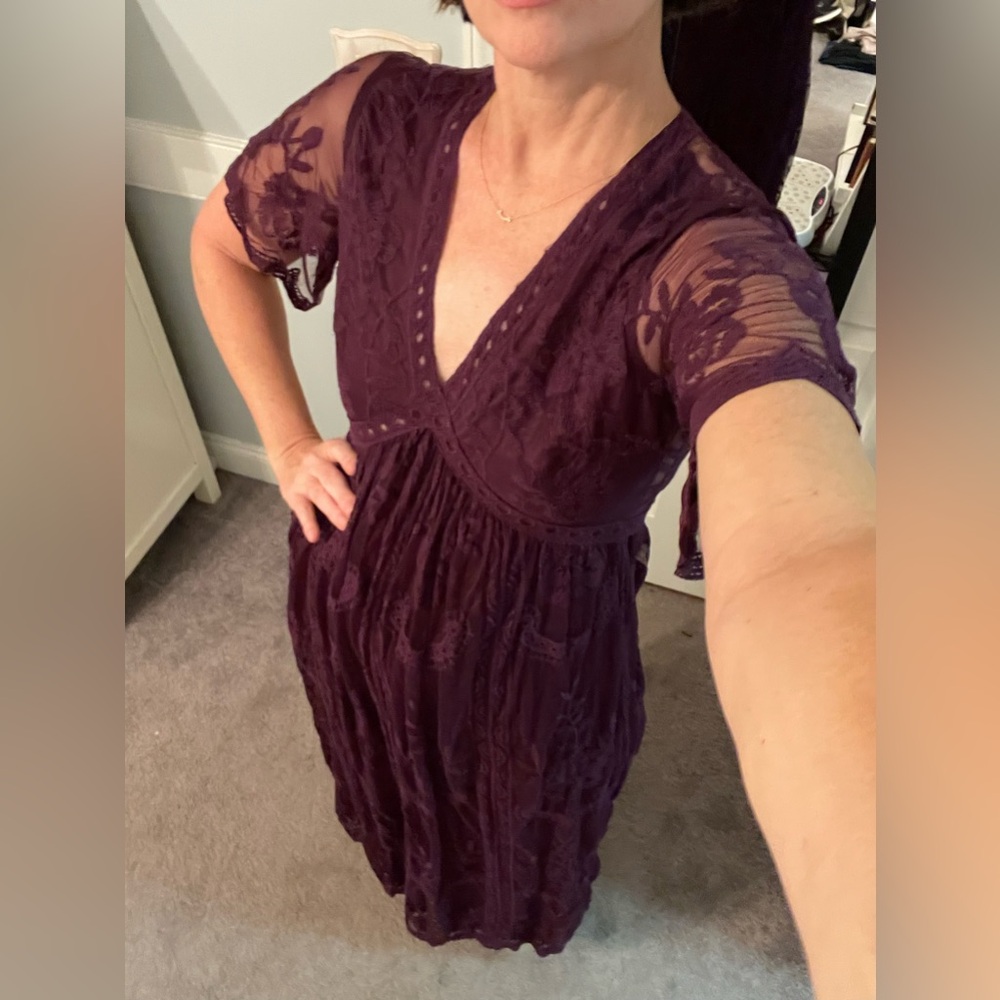 Maternity Deep Plum Lace V-Neck Dress